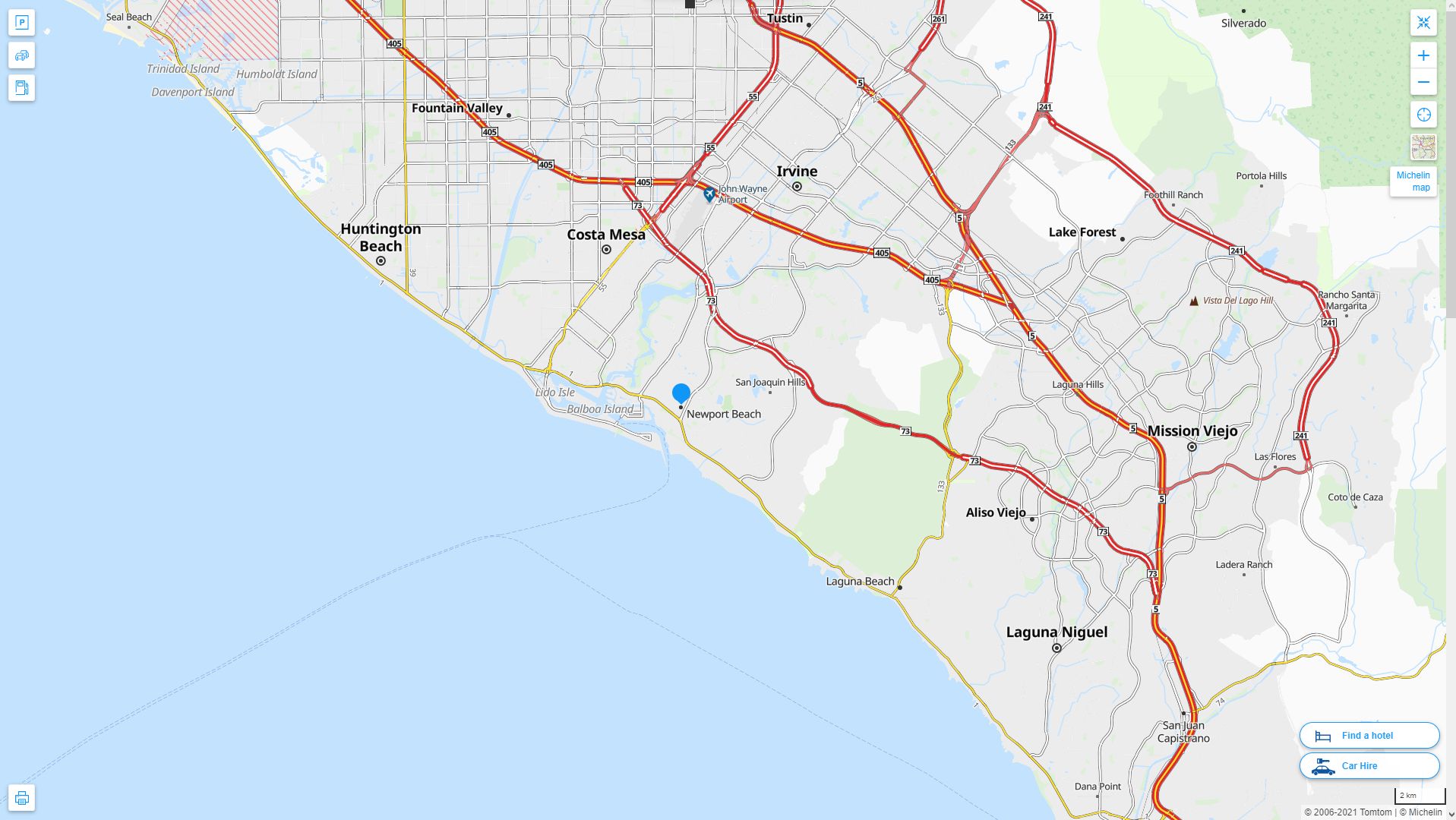 Newport Beach California Highway and Road Map